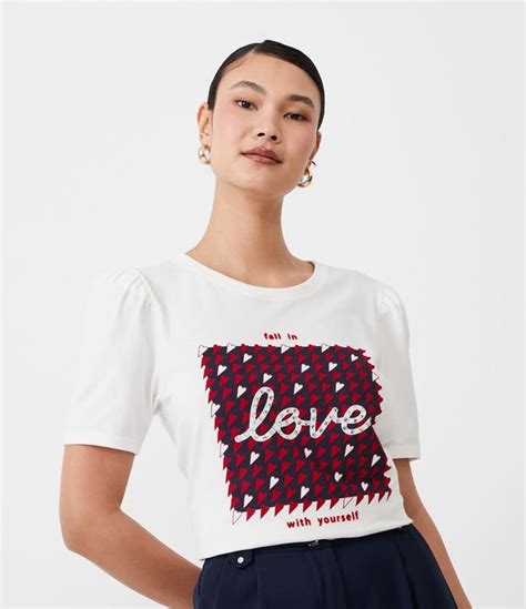 Camiseta em Algodão com Lettering Oui Chérie Branco Neve.